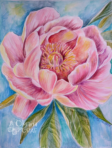 schöne rosa Zeichnung mit Buntstiften