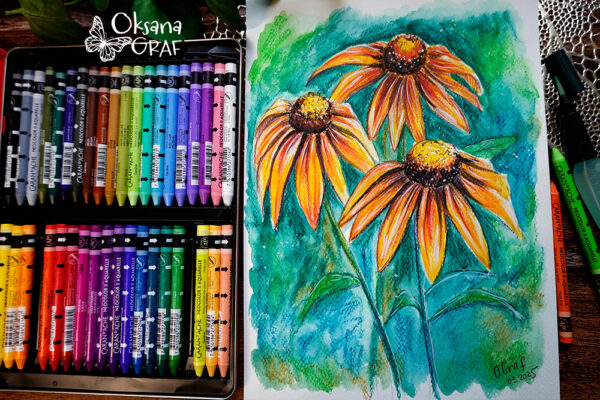 sonnenhut, aquarellpastell carandache von Carand'Ache