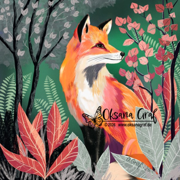 fuchs fox digital painting procreate Zauber Wald Kollektion