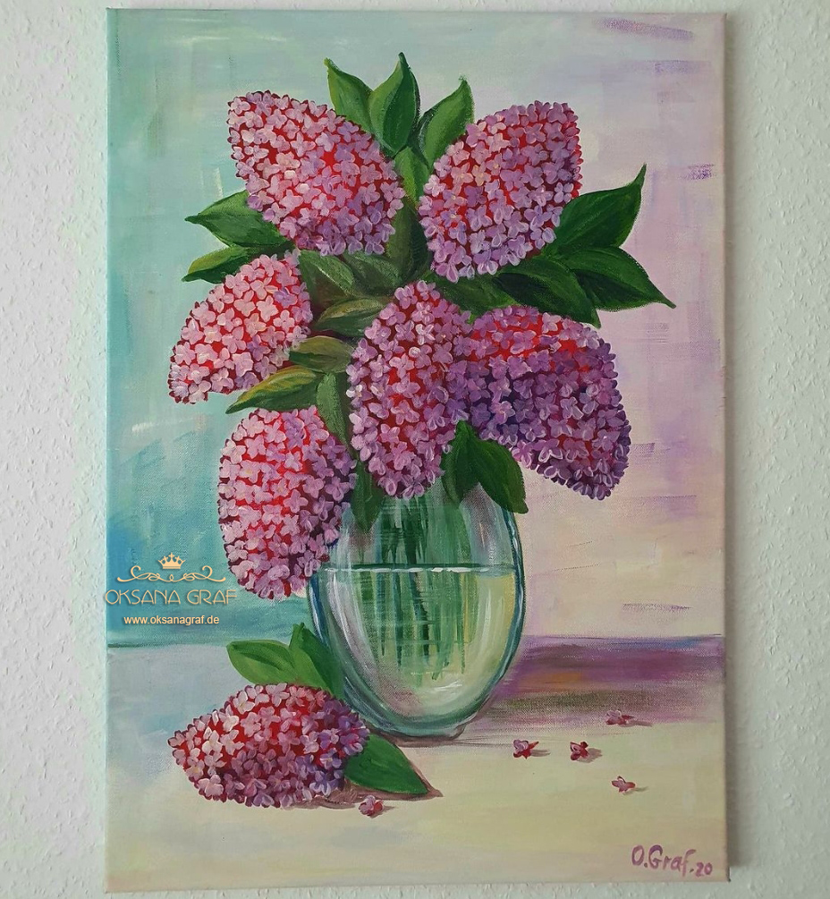 Originale Malerei, Acrylbild, Blumen, Flieder 