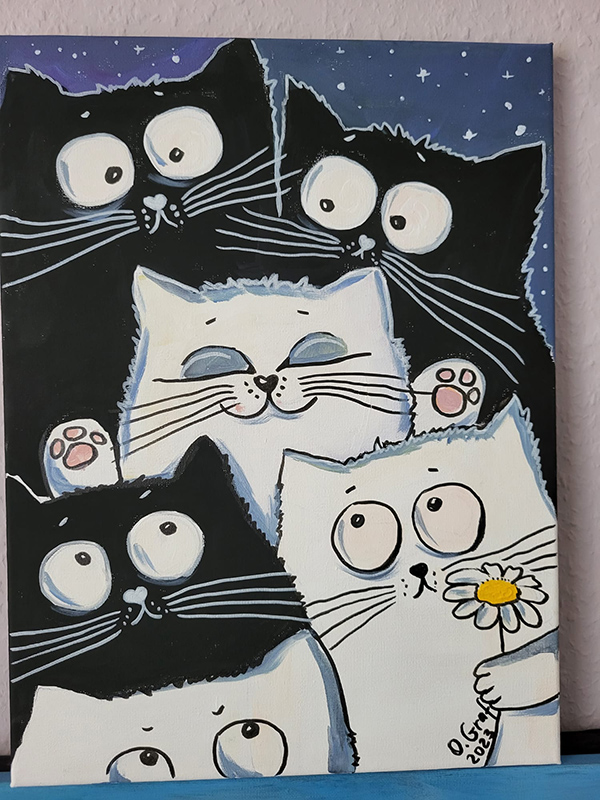 Originale Malerei, Acrylbild, Katzen, Bilder für Kinderzimmer