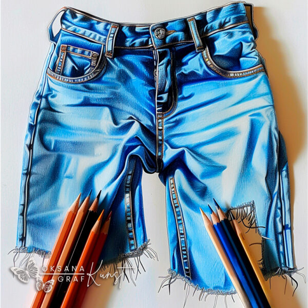 jeans malen mit Buntstiften