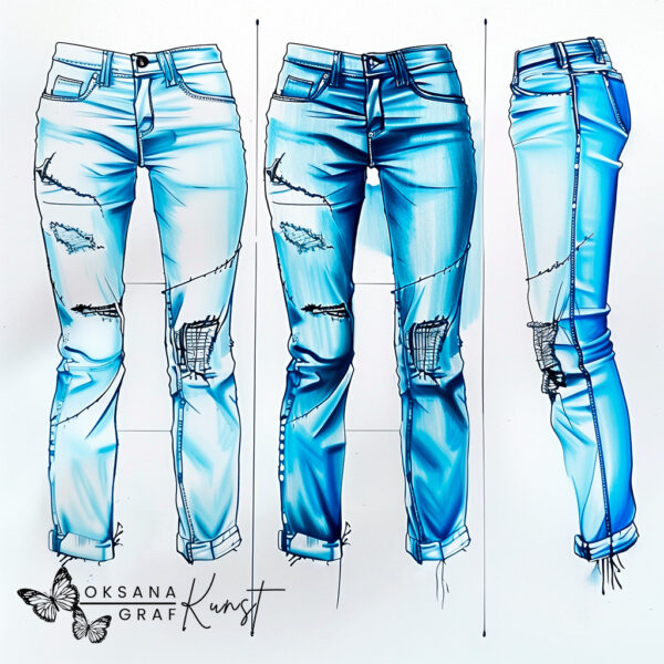 step by step denim drawing, jeans drawing tutorials
