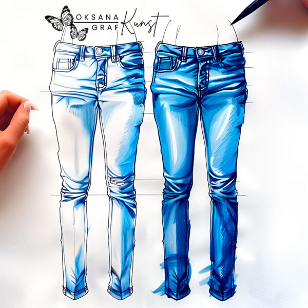 jeans tutorials, malen, mode Zeichnung, mode illustration