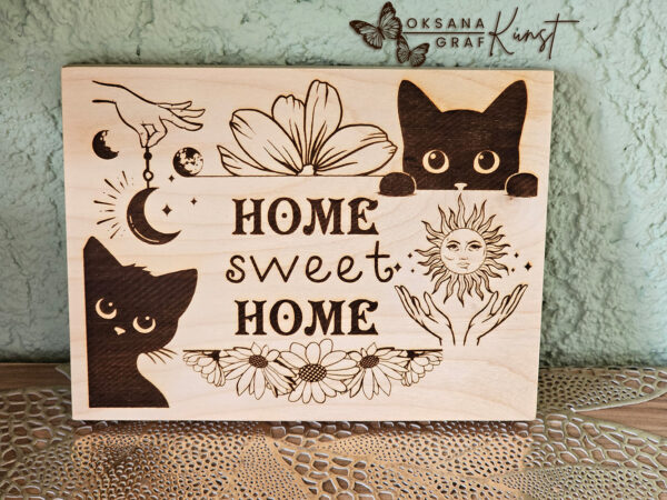 Pyrographie. Brandmalerei. Holzkunst von Oksana Graf, home sweet home, holzgravur