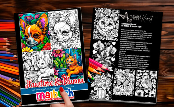 Malbuch "Haustiere & Blumen" Malbuch Für Jugendliche und Erwachsene. Mit 50 wunderschönen Motive