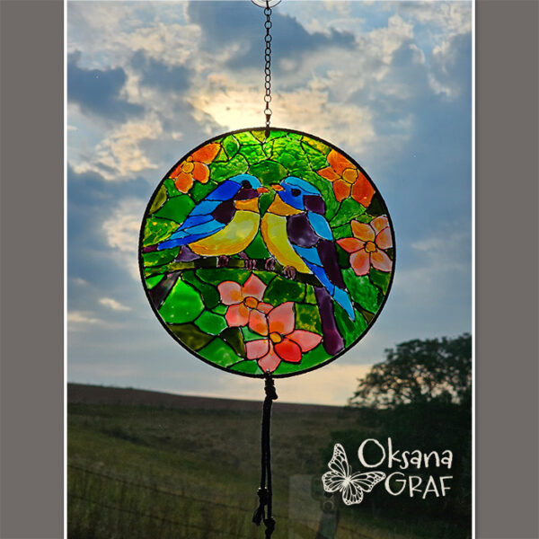 Acrylglas Fensterhänger, Buntglas-Fensterbehang. Glasvitrage für Fenster, Wohndekor, Glaskunst, Schmetterlinge, Vögel