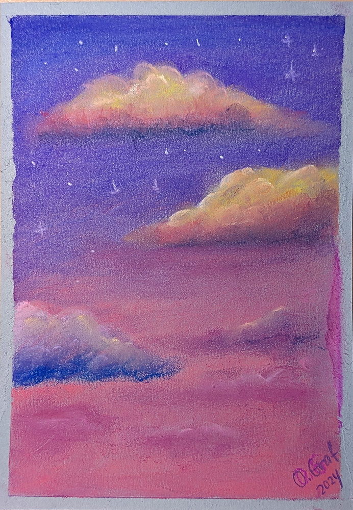 Schönen Rosa-Violet Himmel mit Pastellkreiden | Einfaches Tutorial für Anfänger