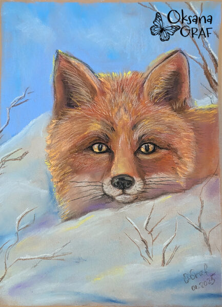 Fuchs im Schnee winter, wald, pastellmalerei pastellkunst pastelpainting für anfänger und profi
