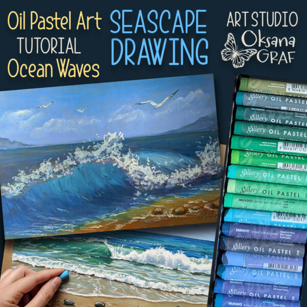 Meer & Welle. Ölpastell Tutorial: Realistische Meereslandschaft zeichnen lernen (auch für Anfänger) ⡷ Einfache Video-Anleitung Schritt für Schritt.