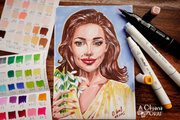 Frühlingsporträt mit Schneeglöckchen – Gezeichnet mit Alkoholmarker ohuhu chotune