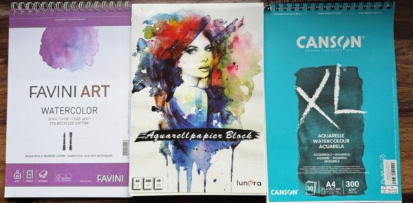 beste Aquarellpapier mit einem Gewicht von 300 g/m² canson, favini art, watercolor lunera, cotton, kaltgepresst