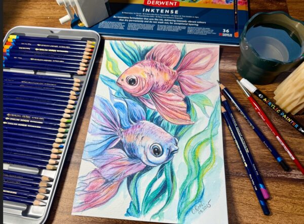 Aquarellmalerei Fische aquarellstifte derwent inktense
