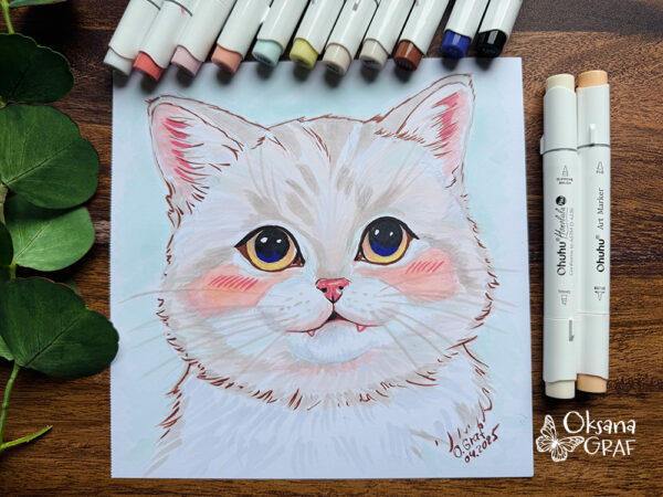 Süße Katze gezeichnet mit Ohuhu alkohol Markern |