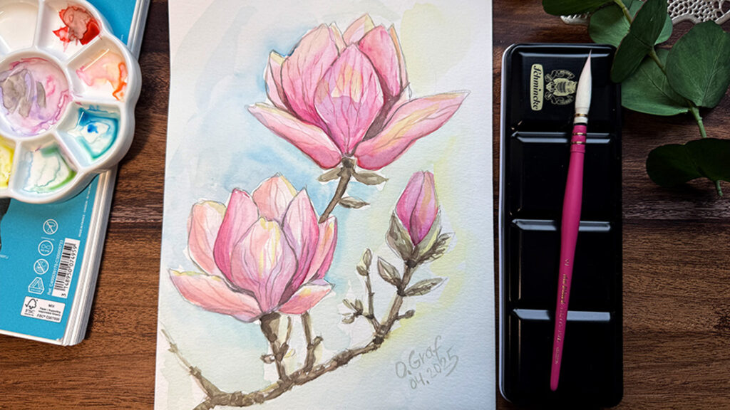beautiful magnolia watercolor painting