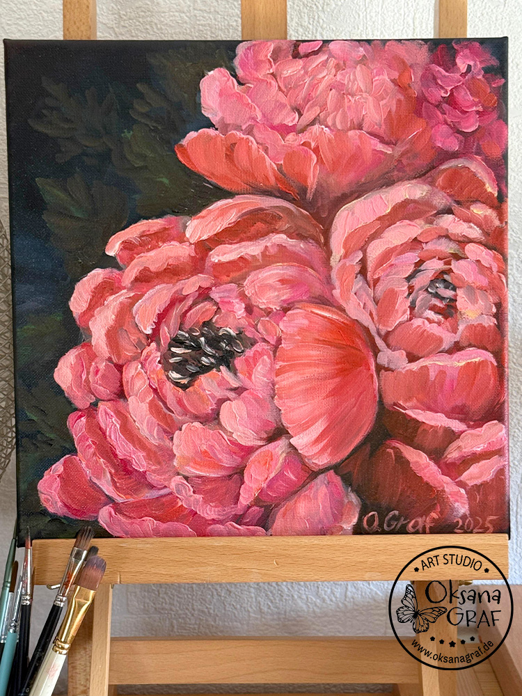 Ölmalerei, Pfingstrose gemalt mit ölfarben, peony, oilpainting