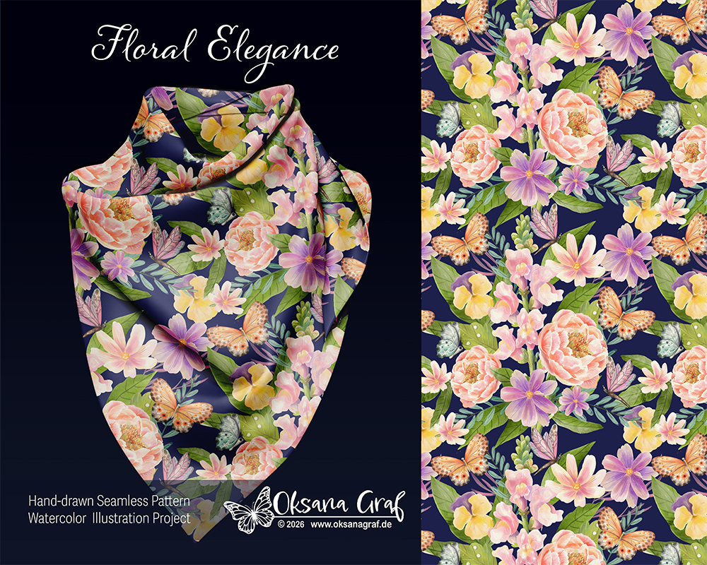 Floral Elegance Musterdesign Aquarell technik Pattern Design Tuch mit Blumenmustern