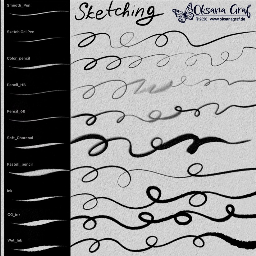 Professional Illustration Procreate brushes for sketching and drawing von oksana Graf
