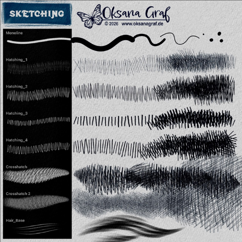 Professional Illustration Procreate brushes for sketching hatching tatoo and drawing von oksana Graf